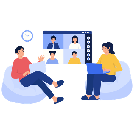 People sitting in comfortable remote meeting setup  Illustration