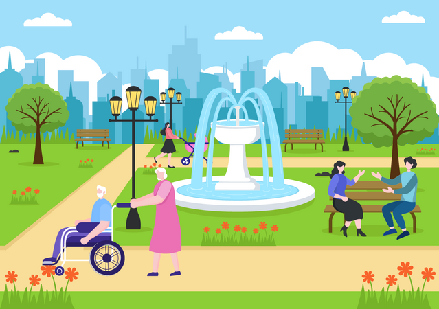 People sitting in park  Illustration