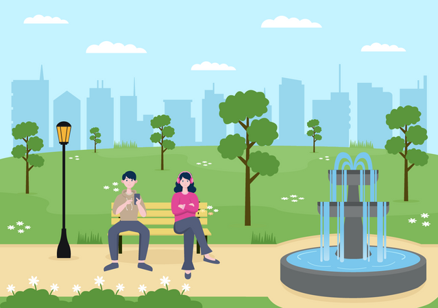 People sitting in park  Illustration