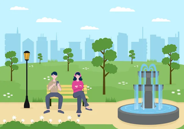 People sitting in park  Illustration