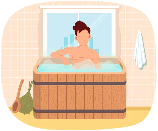 People sitting in sauna bath  Illustration