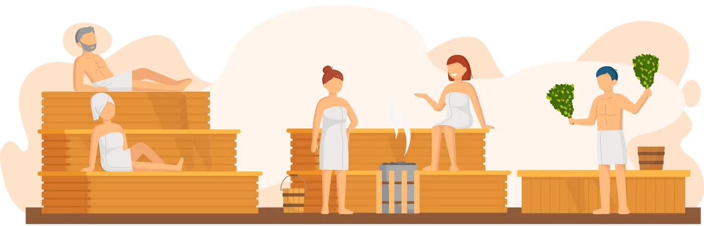 People sitting in sauna bath  Illustration