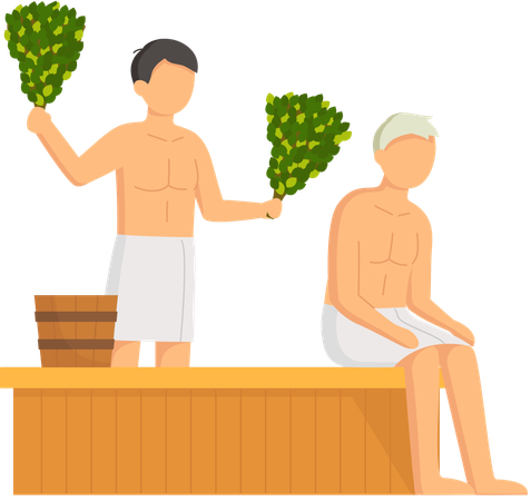 People sitting in sauna bath  Illustration