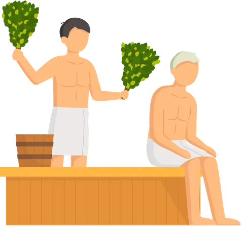 People sitting in sauna bath  Illustration