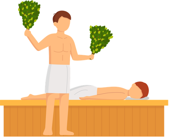 People sitting in sauna bath  Illustration