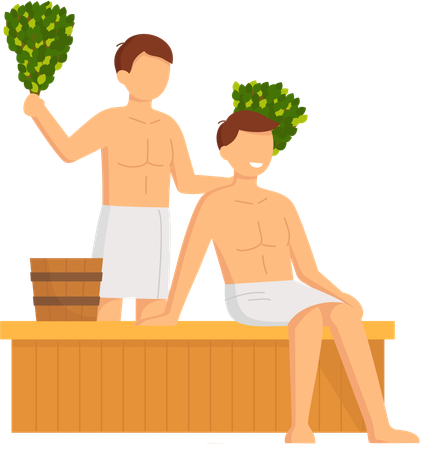 People sitting in sauna bath  Illustration