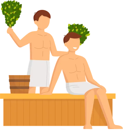 People sitting in sauna bath  Illustration