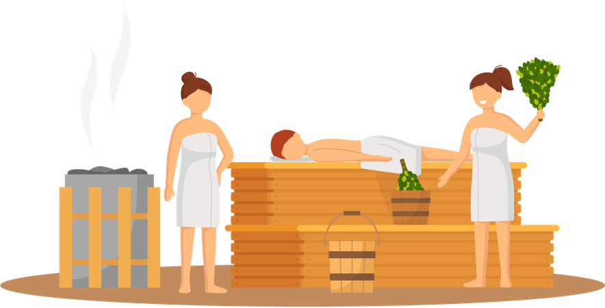 People sitting in sauna bath  Illustration