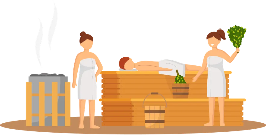 People sitting in sauna bath  Illustration