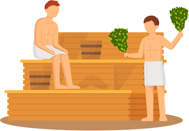 People sitting in sauna bath  Illustration