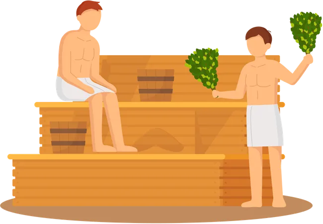 People sitting in sauna bath  Illustration