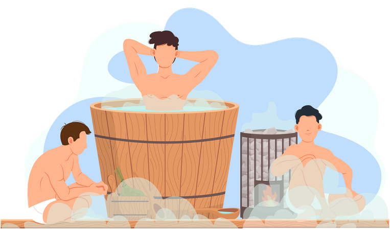 People sitting in sauna bath  Illustration