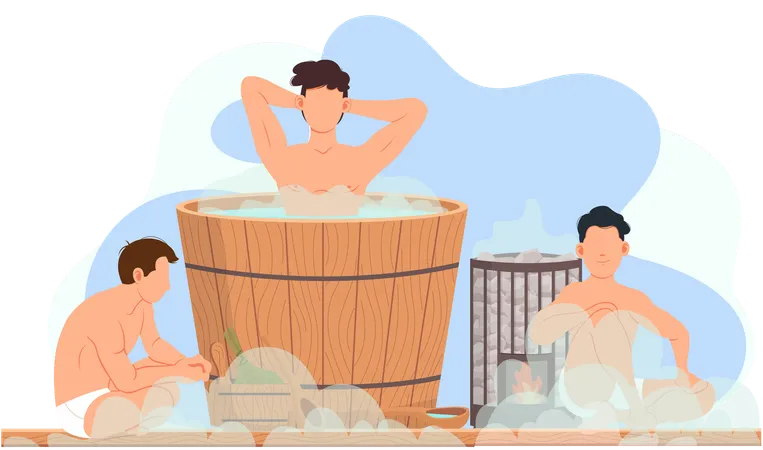 People sitting in sauna bath  Illustration