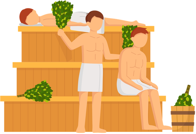 People sitting in sauna bath  Illustration