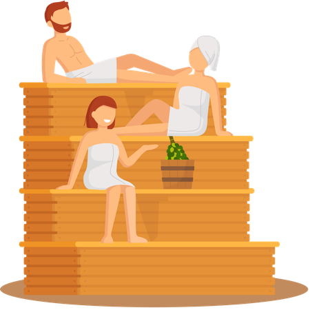 People sitting in sauna bath  Illustration