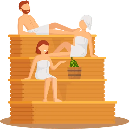 People sitting in sauna bath  Illustration