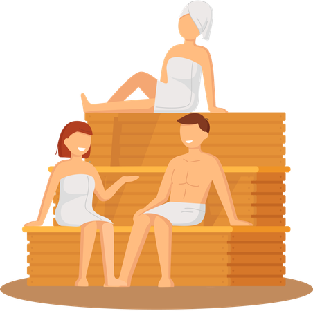 People sitting in sauna bath  Illustration