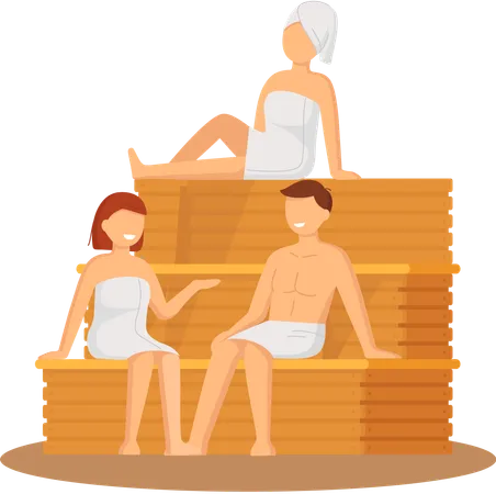 People sitting in sauna bath  Illustration