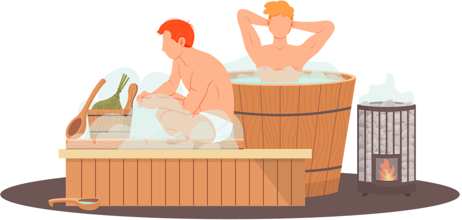 People sitting in sauna bath  Illustration