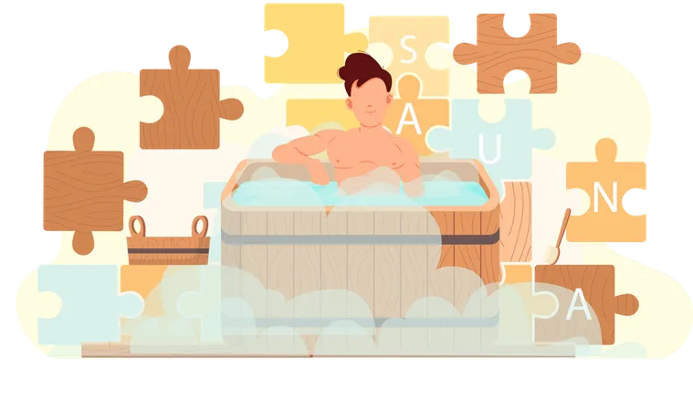 People sitting in sauna bath  Illustration