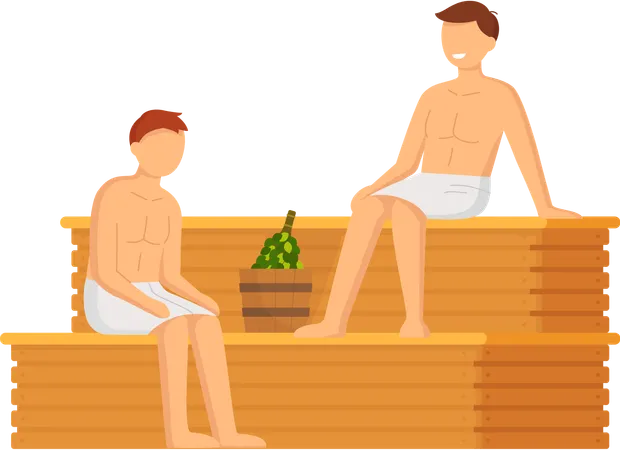 People sitting in sauna bath  Illustration