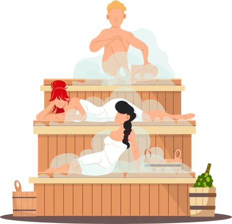 People sitting in sauna bath  Illustration