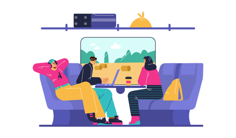 People sitting in subway train on comfortable chairs  Illustration