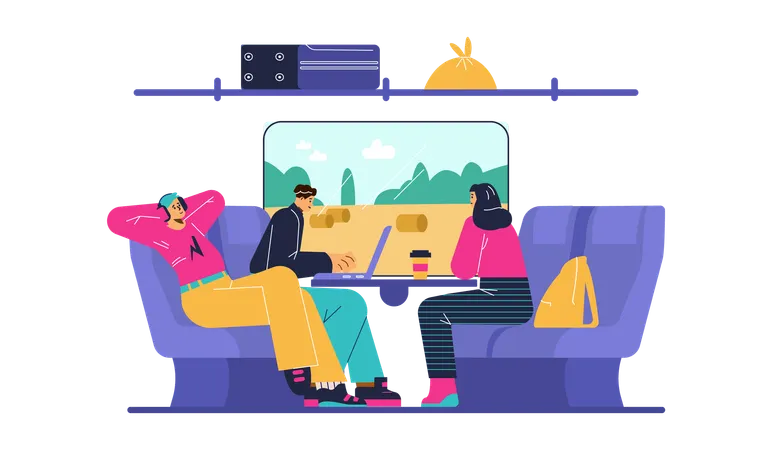 People sitting in subway train on comfortable chairs  Illustration