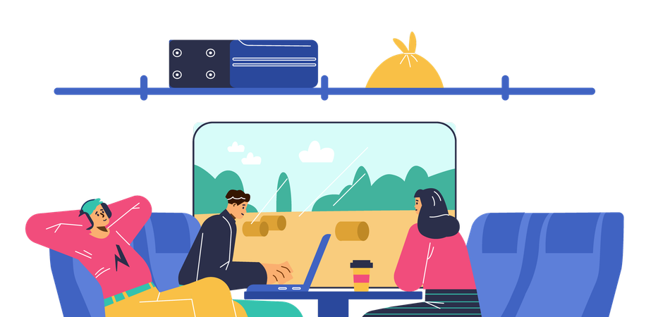 People sitting in subway train on comfortable chairs  Illustration