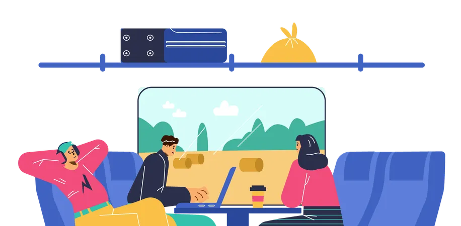 People sitting in subway train on comfortable chairs  Illustration