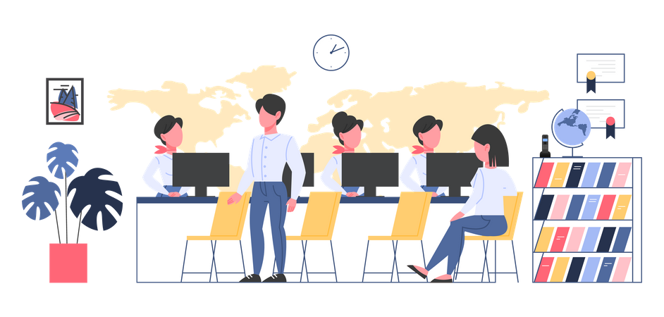 People sitting in Travel agency  Illustration