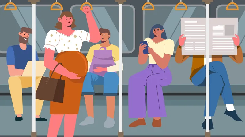 People sitting inside metro train  Illustration