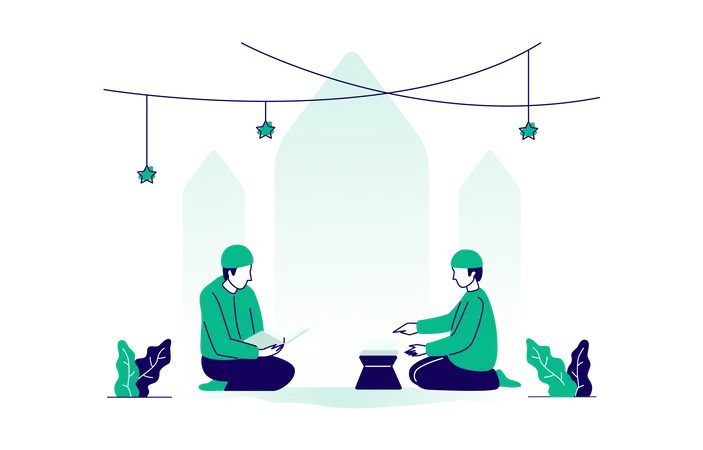 People sitting learning to read the quran  Illustration