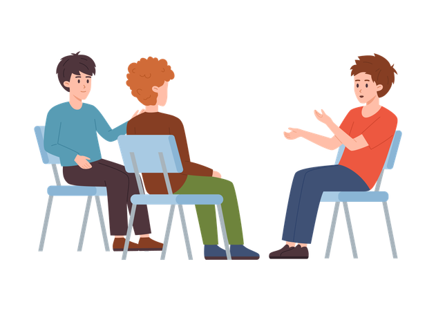 People sitting on chairs and discussing problems  Illustration