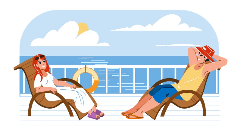 People Ship Deck Vector Summer Cruise Boat Travel Sea Vacation Terrace Person People Ship Deck Character People Flat Cartoon Illustration Illustration