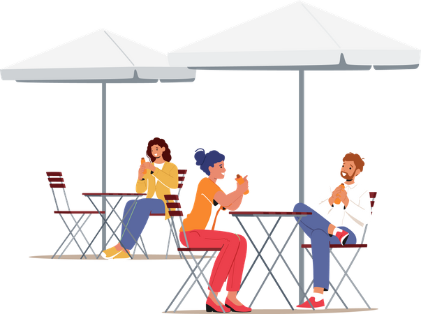 People sitting outside cafe  Illustration