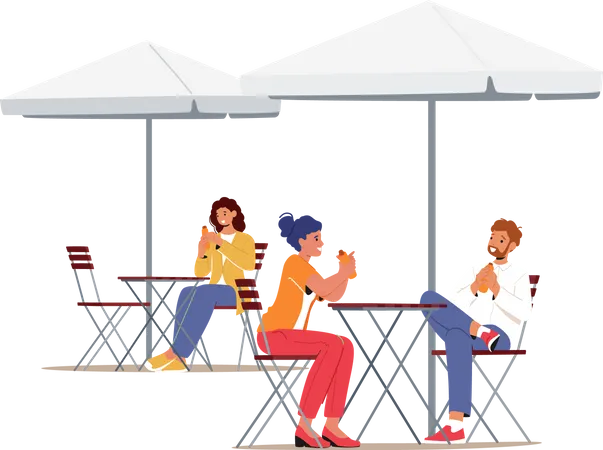 People sitting outside cafe  Illustration