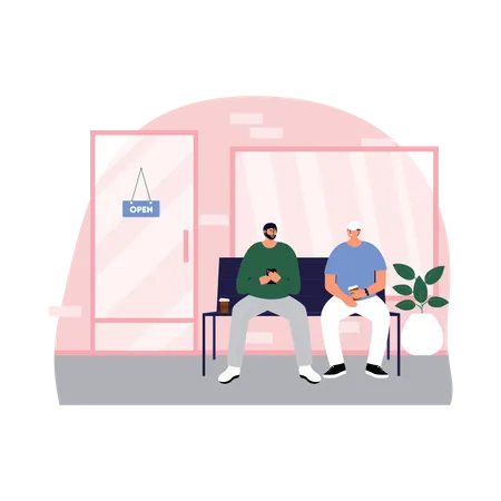 People sitting outside coffee shop  Illustration