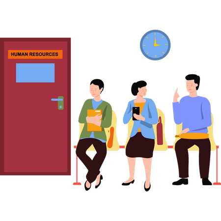People sitting outside the room for job interview  Illustration