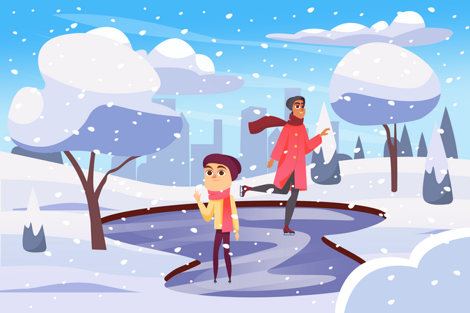 People Skating On Ice Rink  Illustration