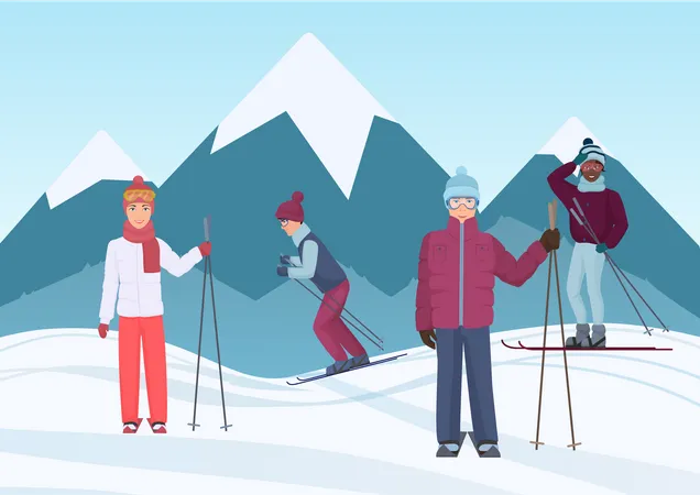 People skiing  Illustration