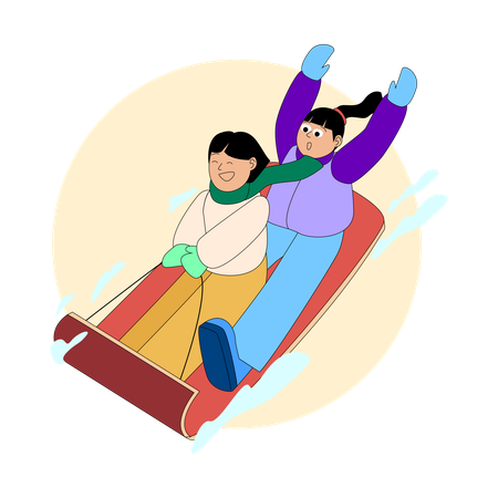 People sliding down snow hill  Illustration