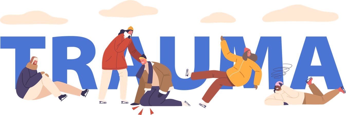 People Slipping On An Ice Rink  일러스트레이션