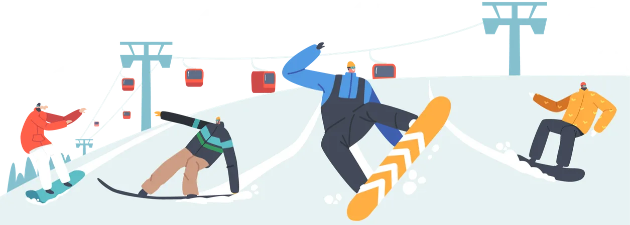 People Snowboarding  Illustration