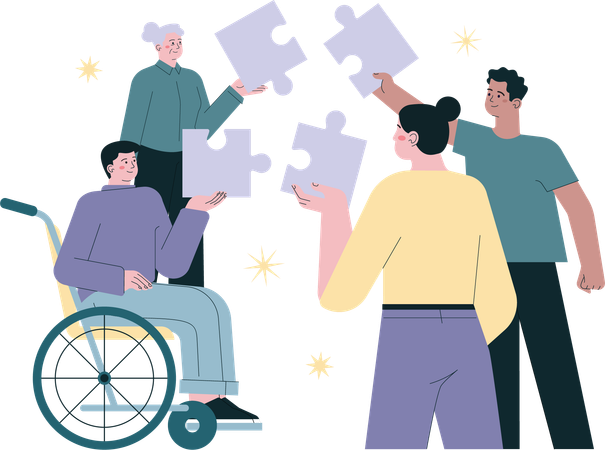 People solving jigsaw puzzle  Illustration