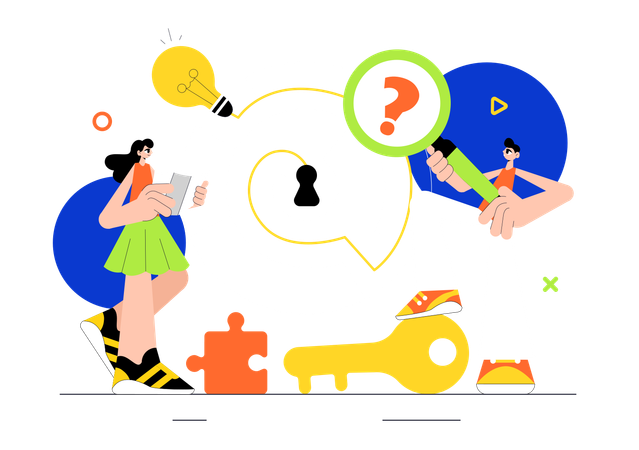 People solving mystery puzzle  Illustration