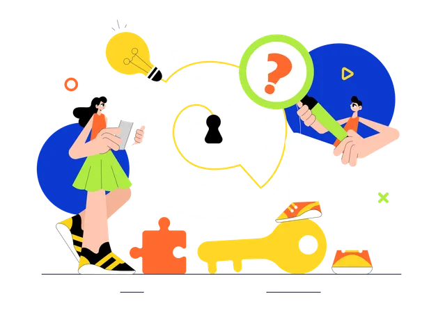 People solving mystery puzzle  Illustration