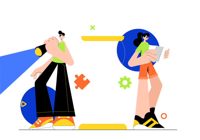 People solving mystery puzzle  Illustration
