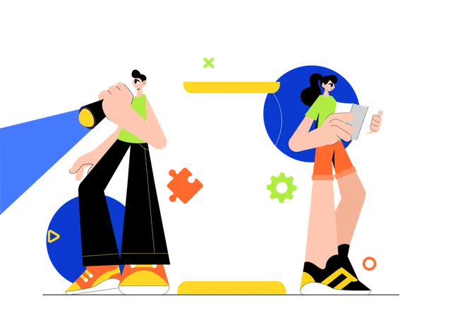 People solving mystery puzzle  Illustration