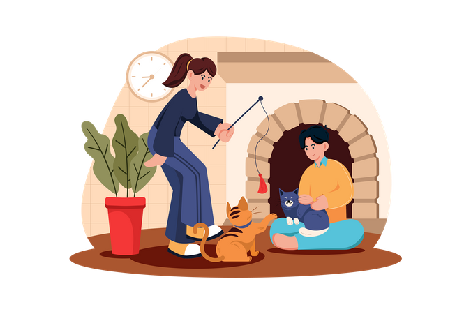 People Spending Time With Pet Illustration